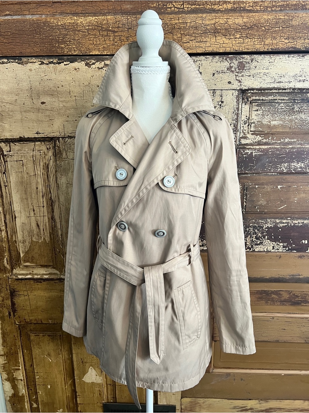 Express Double Breasted Trench Coat | Belted Khaki Jacket | Classic Spring Layer